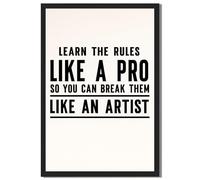 Framed Learn The Rules Like a Pro Poster Canvas Print Art, Modern Trendy Wall Art Painting Pictures, Home Decor, Decoration, Office Art Print, Dorm Room Wall Decor (Black Framed,12L X16W)