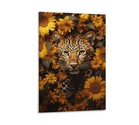 Framed Leopard And Sunflower Canvas Wall Art, Aesthetic Wall Decor Artwork Includes Hanging Kit, Decorative Painting for Home Bedroom Living Room Decor 16x24inch(40x60cm)