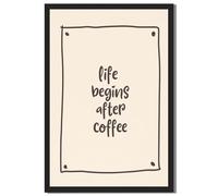 Framed Life Begins After Coffee Poster Canvas Wall Art for Kitchen and Office Decoration Whimsical Poster Pictures Wall Decor (Black Framed,12L X16W)