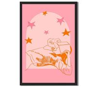 Framed Line Art Couple Holding Gift Poster Canvas Print Modern Minimalist Aesthetic Poster Wall Art Cute Whimsical Decoration Home Decor Living Room Bedroom Apartment (Black Framed,12L X16W)