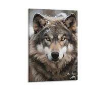 Framed Lmage of Wolf in The Snow Canvas Wall Art, Aesthetic Wall Decor Artwork Includes Hanging Kit, Decorative Painting for Home Bedroom Living Room Decor 12x18inch(30x45cm)