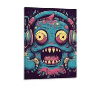 Framed Love Music Monster Canvas Wall Art, Aesthetic Wall Decor Artwork Includes Hanging Kit, Decorative Painting for Home Bedroom Living Room Decor 12x16inch(30x40cm)