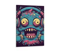 Framed Love Music Monster Canvas Wall Art, Aesthetic Wall Decor Artwork Includes Hanging Kit, Decorative Painting for Home Bedroom Living Room Decor 08x12inch(20x30cm)