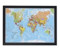 Framed Magnetic World Travel Map - Updated 2026 - Black Frame with Magnets