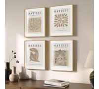 Framed Matisse Neutral Wall Art Set of 4, Beige Abstract Modern Minimalist Botanical Prints for Bathroom Living Room Dining Room Bedroom Home Office Decor, 12x16 Inch