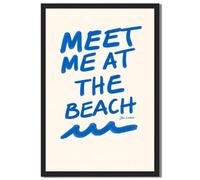 Framed Meet Me At The Beach Typography Poster Canvas Print Art Modern Minimalist Aesthetic Wall Art Painting Pictures Wall Decor Trendy Home Decor for Living Room Bedroom (Black Framed,24" Lx36 W)