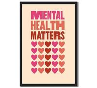 Framed Mental Health Matters Hearts Poster Canvas Print Art, Modern Funky Wall Art Painting Pictures, Trendy Exquisite Wall Decor, Home Decor Decoration for Dorm Room Office (Black Framed,12L X16W)