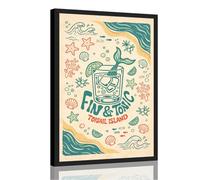 Framed Mermaid Cocktail poster Canvas Print Art Coastal Beach Vibe Poster Wall Art Painting Prints Boho Funky Summer Beach Art Print for Living Room Home Decor Pictures (Black Framed,16" Lx24 W)