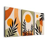 Framed Mid Century Boho Terracotta Modern Canvas Wall Art Trio Set of 3 Neutral Burnt Orange Geometric Abstract Wall Decor 3 Piece Minimalist Funky Green Wall Prints Leaves Tropical Sun Paintings for