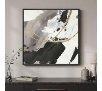 Framed Modern Black and White Abstract Wall Art, Square Contemporary Canvas Prints Artwork for Walls, Minimalist Gold Line Pictures for Bedroom Dining Room Lounge Living Room Office Wall Decor 24x24