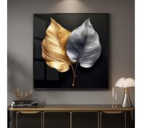 Framed Modern Elegant Wall Art, Black Gold and Silver Leaf Prints Paintings Artwork for Walls, Contemporary Luxury Picture for Bedroom, Dining Room, Lounge, Office, Living Room Wall Decor 24x24 In