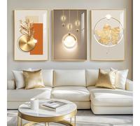 Framed Modern Luxury Gold Large Wall Art for Living Room, Set of 3 Piece Contemporary Paintings Artwork for Walls, Golden Prints with Gold Frame, Big Pictures for Hallway Office Wall Decor 24x36 Inch