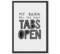 Framed My Brain Has Too Many Tabs Open Poster Canvas Print Minimalist Aesthetic Quirky Wall Art Pictures Painting Poster Wall Decor for Living Room Apartment Office Home Decor (Black Framed,16L X24W)