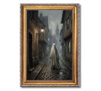 Framed Mysterious Ghost in Old European Town Poster, Canvas Print Art, Vintage Gothic Style, Wall Art, Painting, Pictures, Art Print, Trendy Home Decor, Bedroom (Retro Framed,24L X36W)
