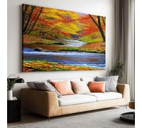 Framed Nature Canvas Wall Art Decor - Woods Fallen Leaves River Landscape Large Pictures Canvas Painting Prints Poster Artwork for Bedroom Living Room Study 70 x 50 cm