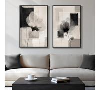 Framed Neutral Abstract Floral Wall Art, 2 Piece Black and Beige Minimalist Canvas Prints Paintings Artwork for Walls, Modern Elegant Pictures for Living Room Dining Room Bedroom Wall Decor 20x30 In