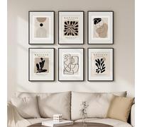 Framed Neutral Abstract Wall Art for Living Room, Set of 6 Minimalist Black Beige Prints Artwork for Walls, Modern Matisse and Geometric Pictures for Bedroom Dining Room Bathroom Wall Decor 11x14 In