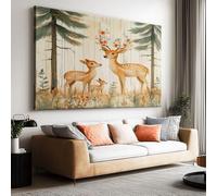 Framed Nordic Scandinavian Canvas Wall Art Decor - Spotted Deer Pine Trees Forest Animals Large Pictures Canvas Painting Prints Poster Artwork for Kids Room Nursery Bedroom 40 x 30 cm