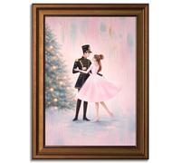 Framed Nutcracker Couple Poster Canvas Print Art Modern Elegant Wall Art Painting Pictures Art Print Whimsical Christmas Decor for Bedroom Living Room (Retro Framed,16" Lx24 W)