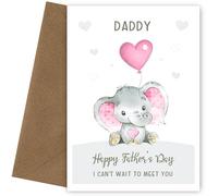 Framed Occasions Personalised 1st First Fathers Day Card - Baby Elephant - Happy Fathers Day for a daddy, father, dad to be. From girl, unborn child, bump, baby. PINK - Dumbo style