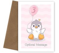 Framed Occasions Personalised Crowned Penguin 3rd Birthday Card - Age 3 | Cute 3 Year Old Bday Card with a Required Front Message and Illustrated Number Balloon