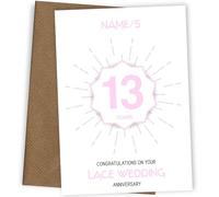 Framed Occasions Personalised Lace 13th Wedding Anniversary Card | 13 Year Anniversary Card for Husband, Wife or Couple with Names and a Clear Milestone Design