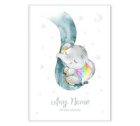Framed Occasions Rainbow Baby Elephant Nursery Prints - Personalised for Girl or Boy - New Baby Gift as Girls/Boys Bedroom Decor for Nursery - A4 Print Only - 210 x 297mm