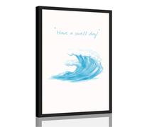 Framed Ocean Wave Poster Canvas Print Art Watercolor Coastal Vibes Trendy Beach Wall Art Pictures for Living Room Home Decor Apartment (Black Framed,16" Lx24 W)