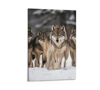 Framed Pack of Wolves Canvas Wall Art, Aesthetic Wall Decor Artwork Includes Hanging Kit, Decorative Painting for Home Bedroom Living Room Decor 08x12inch(20x30cm)