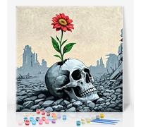 Framed Paint by Numbers Kit for Adults Beginner, Helloween Skull Easy Paint by Number Kits on Canvas Framed, Skeleton DIY Acrylic Oil Painting by Numbers with Frame for Gift Home Decor 10 x 10 inch