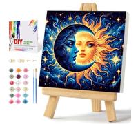 Framed Paint by Numbers Kit for Adults Beginners & Kids Ages 8-12, Sun and Moon Acrylic Easy Paint by Number with Frame, Watercolor Painting by Number Kits on Canvas Framed (8 * 8 Inch, without Easel)