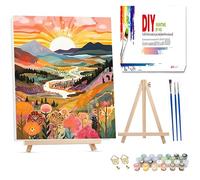 Framed Paint by Numbers Kit With Wooden Easel - Sunrise Mountain Canvas for Adults - Perfect for Home Wall Decor and Gifts - 12x16inch