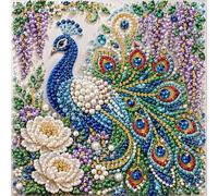 Framed Pearl Painting Kit for Adults Peacock Canvas Art 20x20cm | Self Adhesive Pearl Gems on Pre Printed Canvas Includes Frame Tools And Tray Sparkling 3D Mosaic Wall Art Decor