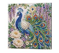 Framed Pearl Painting Kit for Adults Peacock DIY Art 20x20cm | Self Adhesive Pearl Gems on Pre Printed Canvas Includes Frame Tools And Tray Sparkling 3D Mosaic Wall Art Decor