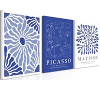 Framed Picasso Matisse Canvas Wall Art Set of 3 - Blue Abstract Line Poster Wall Decor Paintings Prints, Modern Minimalist Pictures Aesthetic Home Decor for Living Room Bedroom Office 16x24 inch