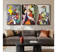 Framed Picasso Wall Art for Living Room, Large Set of 3 Pices Abstract Famous Paintings Canvas Artwork for Walls, Mid Century Modern Colorful Art Prints for Office Wall Decor - Big Size Total 30"x60"