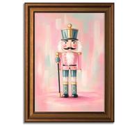 Framed Pink Nutcracker Poster Canvas Print Art Whimsical Modern Wall Art Painting Pictures Wall Decor Cute Art Print for Living Room Bedroom Home Decor (Retro Framed,12" Lx16 W)