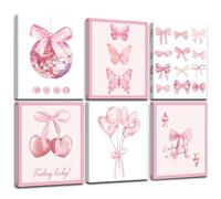 Framed Preppy Bows Wall Art, Pink Bow Girly Wall Decor for Bedroom Aesthetic, Preppy Bow Pictures for Girls Bedroom College(Ready to Hang, Set of 6, 8X10in, Framed)