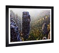 Framed Print of Landscape Saxon Forest & Mountains Switzerland Art Design | Wall Art Picture A2 / 24.5x18 Inch / 62x45cm | Home Decor for Kitchen, Living Room, Dining Room, Bedroom, Hallway, Office