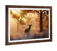 Framed Print of Stag in an Autumn Forest Landscape Art Design | Wall Art Picture Measures: A2 / 24.5 x 18 Inch / 62 x 45 cm | Home Decor for Kitchen, Living Room, Dining Room, Bedroom, Hallway, Office