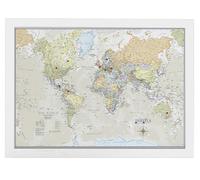 Framed Push Pin Classic World Travel Map - Canvas Pin Board White Frame with Pins - Travel Map Pin Board Gift - Maps International