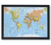 Framed Push Pin World Travel Map - Canvas Pin Board Black Frame with 100 Pins - Travel Map Pin Board Gift - Maps International