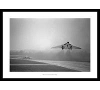 Framed RAF Avro Vulcan Bombers Taking Off from Runway 1965 Aviation Photo Memorabilia