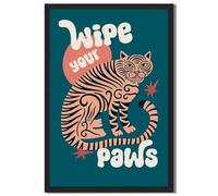 Framed Retro Tiger Wipe Your Paws Poster Canvas Print Art, Quirky Wall Art, Painting, Pictures, Wall Decor,Trendy Art Print, Home Decor, Dorm Room Decoration (Black Framed,24L X36W)
