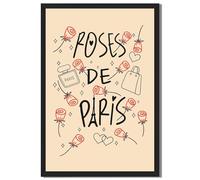Framed Roses De Paris Poster Canvas Print Art, Trendy Wall Art, Painting, Pictures, Wall Decor, Art Print, Minimalist Aesthetic, Cute, Home Decor, Living Room, Bedroom. (Black Framed,8L X12W)