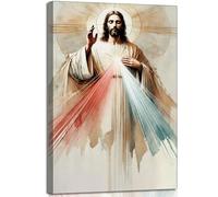 Framed Sacred Heart of Jesus Picture Wall Art Divine Mercy Picture Canvas Wall Decor Christ Watercolor Jesus Poster Prints Modern Christian Religious Artwork for Living Room Church Prayer Room