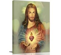 Framed Sacred Heart of Jesus wall Canvas art Decor Divine Mercy Catholic Christianity for Faith living room bedroom dining room for parents Poster Pictures Painting framed 16x24 inch