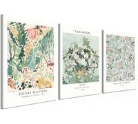 Framed Sage Green Canvas Wall Art Set of 3, Vintage Matisse Botanical Aesthetic Wall Decor Painting, Abstract Van Gogh Flower Picture Posters Prints for Bedroom Living Room Home Decor 16x24 In
