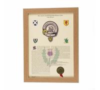 Framed Scottish Clan History Print, A3 Size, Hand-Finished Heritage Artwork (Oak Frame)