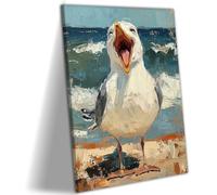 Framed Seagull Canvas Wall Art Fun Ocean Bird Wrap Canvas Print Poster Artwork Painting Picture for Living Room Bedroom Gallery Coastal Home Decor 16x24 Inch